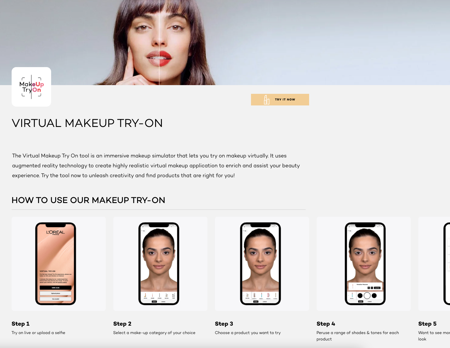 L’Oréal Paris virtual makeup try-on tool as an AI in ecommerce example