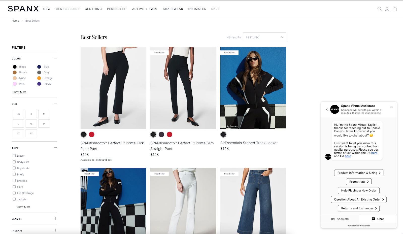 Spanx virtual styling assistant chatbot as an AI in ecommerce example